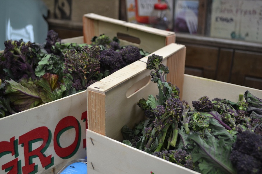 Purple sprouting broccoli in a box